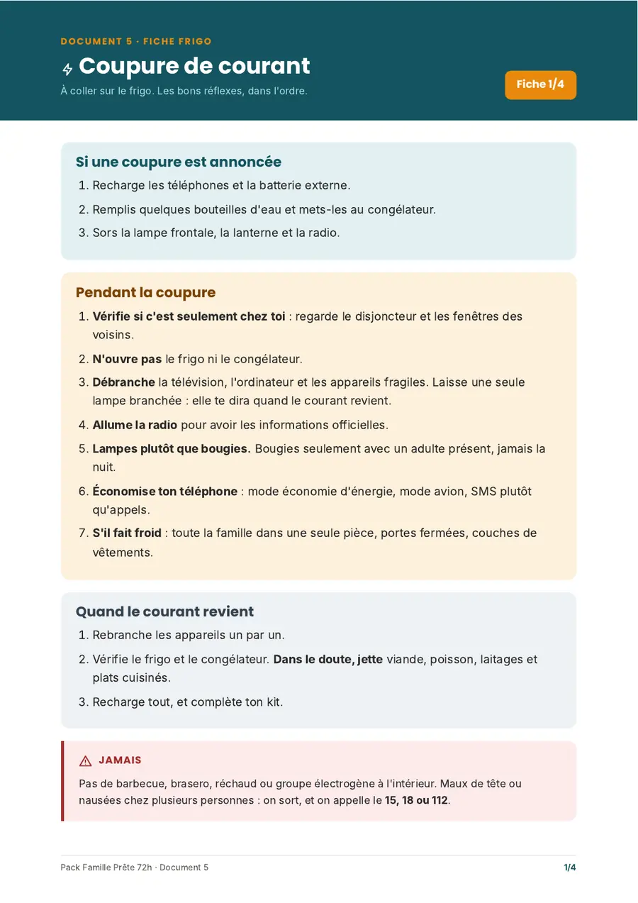 La fiche coupure de courant